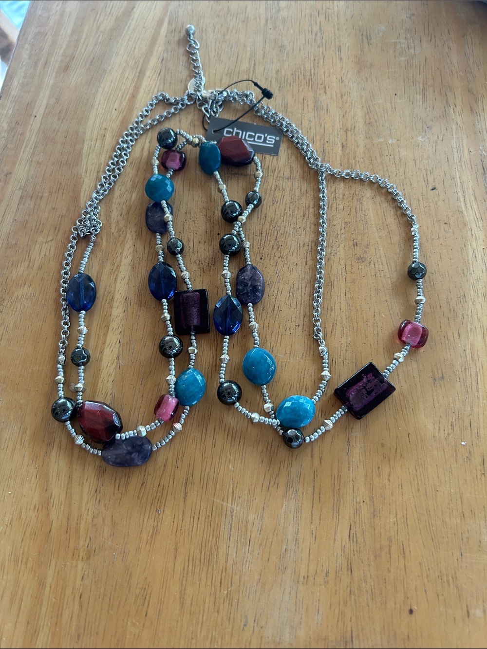 Chico's Multi-Strand Bead Necklace - Turquoise, Purple & Pink